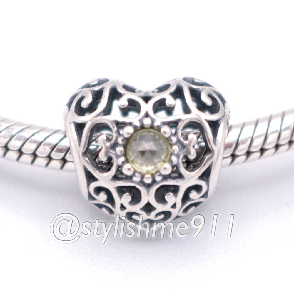 Authentic PANDORA August Signature Heart Charm - Peridot - 791784PE